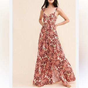 Agua Bendita Red and White Floral Maxi Dress SZ M (Dunna Blare)